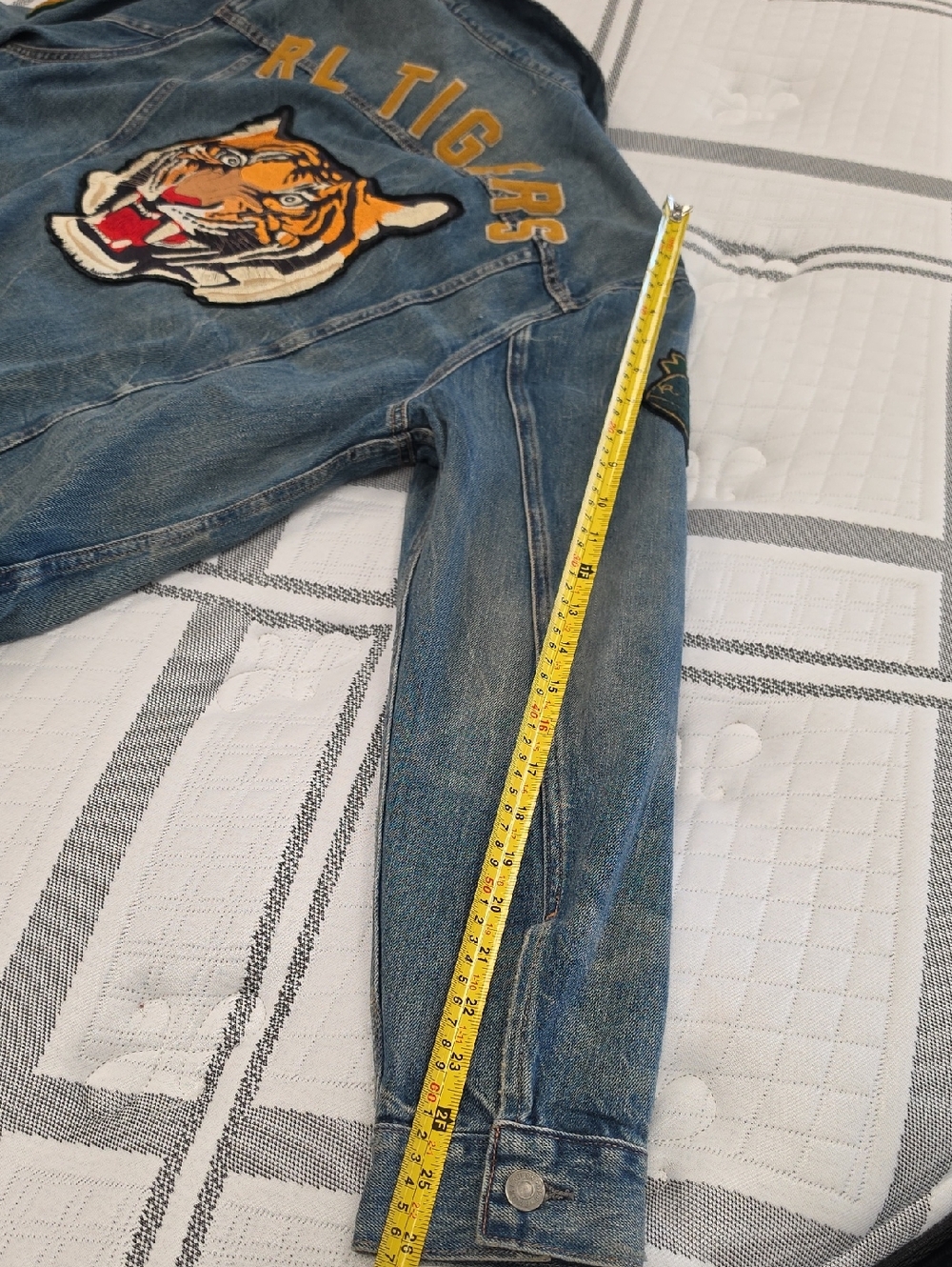 POLO Ralph Lauren Blue Denim TIGER Patch FOOTBALL LETTERMAN JACKET•Large•RARE! - Picture 15 of 15